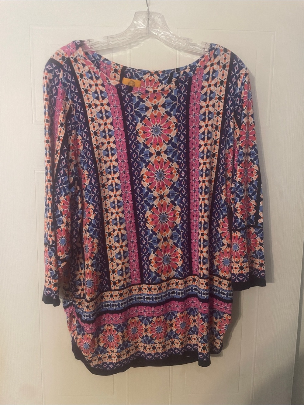 Ruby Rd. Navy Blue Floral-Geometric Long Sleeve Tunic